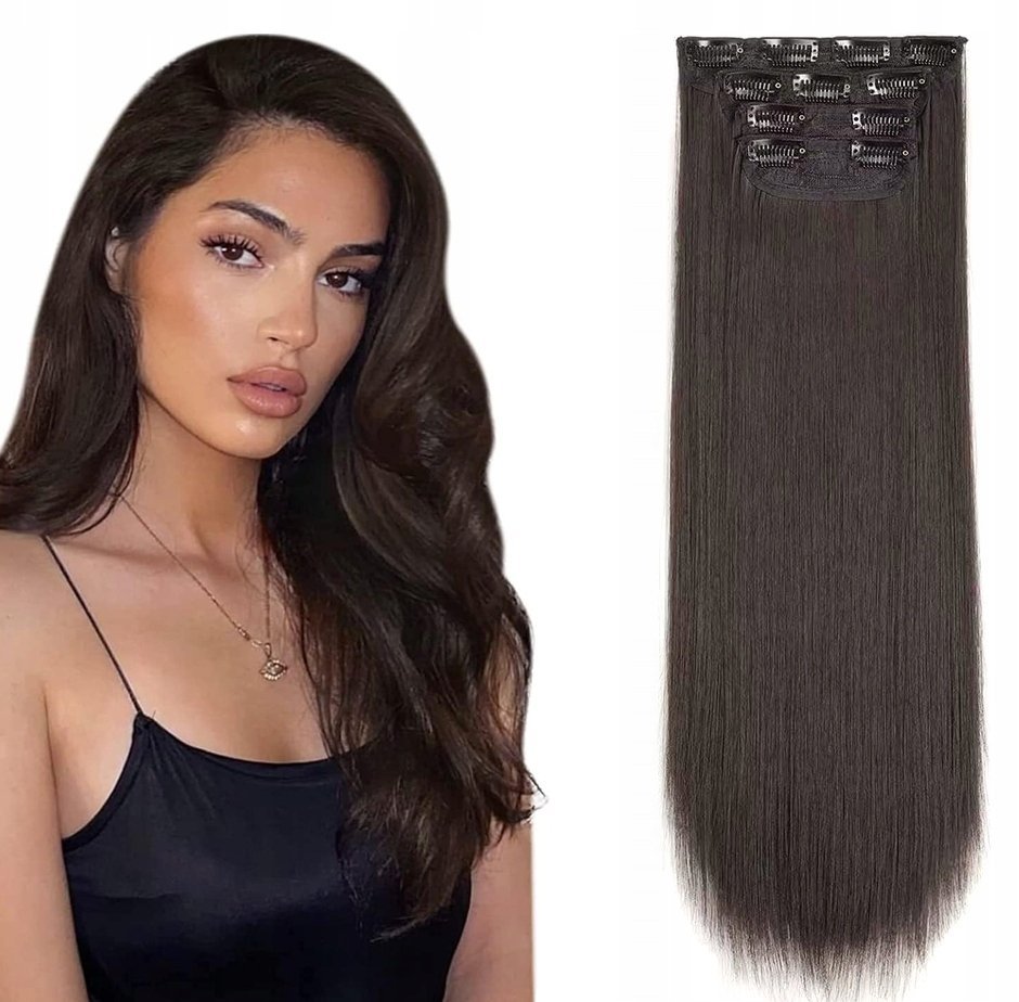 Doczepiane Włosy 60cm Clip In Brązowe Jak Naturalne