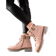 Botki damskie - Goodin Ocieplane Traperki Z Eko Skóry różowe - miniaturka - grafika 1