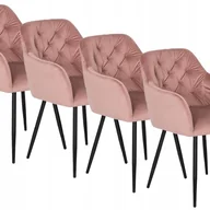 Krzesła - Zestaw Krzesło Tapicerowane Welurowe Kuchenne Glamour Różowe VIKI 4x - miniaturka - grafika 1