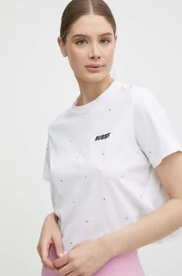 Guess t-shirt bawełniany SKYLAR damski kolor biały V4GI08 JA914 - Koszulki sportowe damskie - miniaturka - grafika 1