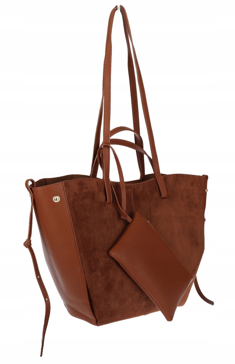 Torebka Damska Shopperka na ramię łódka Pojemna Duża zamszowa R963B Brązowa