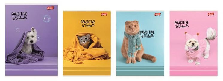 Zeszyt A5 32 kartki kratka. Okładka laminowana lakier miejscowy UV 70 g/m2. Pawsitive Vibes