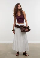 Koszulki i topy damskie - Stradivarius Krótki top z dekoltem halter BAKŁAŻANOWY L - miniaturka - grafika 1