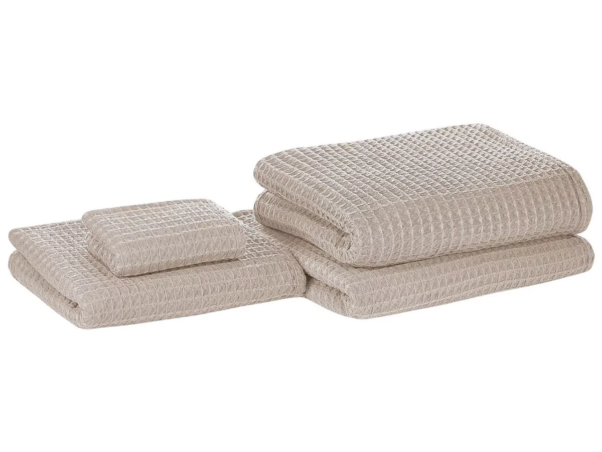 Beliani Komplet 4 ręczników bawełniany beżowy AREORA