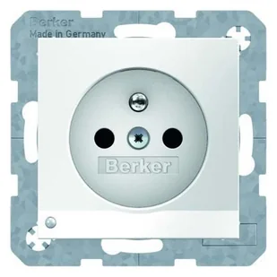 Hager Polo Gniazdo pojedyncze z/u LED biały połysk S.1/B.3/B.7 6765108989 6765108989 - Gniazdka elektryczne - miniaturka - grafika 1