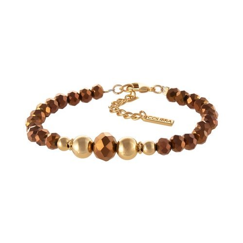 Bransoletka z koralików w odcieniu czekoladowym i złotych kuleczek (B25/KOR/84/4AU)
