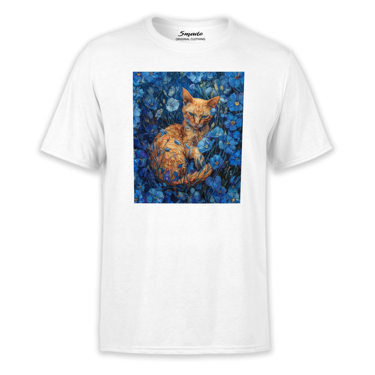 Koszulka z nadrukiem kotka w błękitnych kwiatach XL 5made