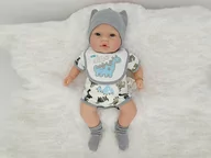 Lalki dla dziewczynek - Adar, Lalka bobas z głosem śpiewa i mówi po polsku 40cm biało-szare ubranko w dino, 565340 - miniaturka - grafika 1