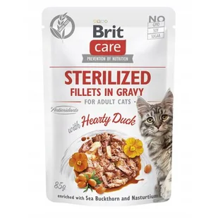 BRIT CARE Cat Sterilized Fillets in Gravy with Hearty Duck Enriched with Sea Buckthorn and Nasturtium 85g - Mokra karma dla kotów - miniaturka - grafika 1