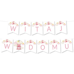 BANER napis Witaj w Domu - Proste Litery Chmurki Różowe Girlanda - Dekoracje sali BANER napis Witaj w Domu - Proste Litery Chmurki Różowe Girlanda - Dekoracje sali - miniaturka - grafika 1