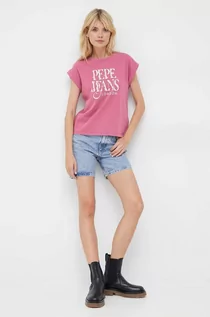 Koszulki sportowe damskie - Pepe Jeans t-shirt bawełniany Linda kolor różowy - grafika 1