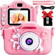 Aparaty Cyfrowe - Aparat Cyfrowy dla Dzieci Fotograficzny Kamera Unicorn + Karta 32 GB Różowy - miniaturka - grafika 1