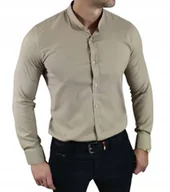 Koszule męskie - Koszula slim fit ze stójką casualowa beżowa struktura EGO01 - M - miniaturka - grafika 1