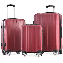 Merax Zestaw walizek podróżnych, walizka na kółkach z zamkiem TSA i  uniwersalnym kołem, możliwość rozszerzenia, Carry-On, walizka na kółkach z  uchwytem teleskopowym, czerwony, 3-teiliges Set, Twarda - Ceny i opinie na  Skapiec.pl
