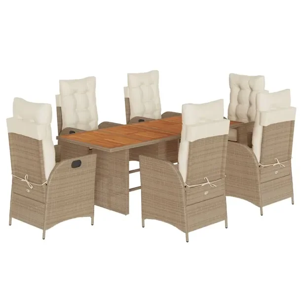 Zestaw mebli ogrodowych beżowy 190 x 80 x 74 cm, 6 krzeseł 57 x 61 x 93 c