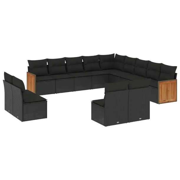 Modułowy zestaw wypoczynkowy z poduszkami, czarny, rattan PE, 55-62 cm
