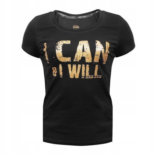 Beltor Koszulka Damska I Can I Will T-shirt Sportowy Bawełna Czarny L