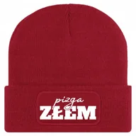 Czapki damskie - Czapka Jesienna Bawełniana ZIMOWA Czerwona Beanie PIZGA ZŁEM Ciepła Wzory - miniaturka - grafika 1