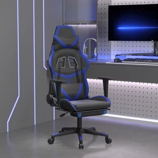 Lumarko Masujący fotel gamingowy z podnóżkiem, czarno-niebieski - Fotele gamingowe - miniaturka - grafika 1