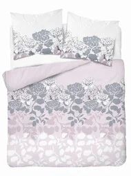 Detexpol Pościel satynowa 160x200 różowa jasna szara biała kwiaty liście 5090 A Home Satin 11 - Pościel - miniaturka - grafika 1