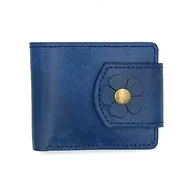 Portfele - Niebieski portfel damski skórzany ręcznie uszyty na bilon - miniaturka - grafika 1