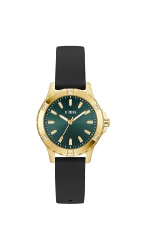 Guess Mist damski zegarek 35 mm stal nierdzewna – kwarcowy analogowy zegarek na rękę silikonowy pasek czarny, modny zegarek damski zielony, 5 bar GW0949L2