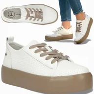 Półbuty damskie - Sneakersy Damskie SKÓRZANE FILIPPO Półbuty Białe Beżowe na Platformie 37 - miniaturka - grafika 1