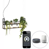 Lampy sufitowe - QAZQA Inteligentna lampa wisząca czarna z drewnem i stojakiem 4-punktowym  w tym Wifi A60 - Cage Rack - miniaturka - grafika 1