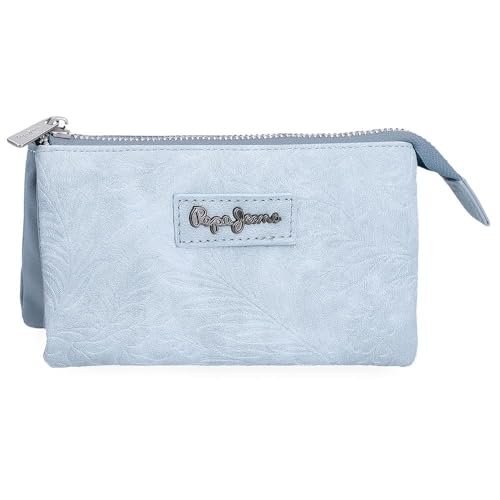 Pepe Jeans Jana Trójkomorowy Portfel Niebieski 17,5 x 9,5 x 2 cm Poliester z Detalami ze Sztucznej Skóry by Joumma Bags, Niebieski, Talla única, Portfel z trzema przegródkami