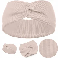 Ozdoby do włosów - OPASKA BAWEŁNIANA PRZEPLATANA PODWÓJNA NA WIOSNĘ LATO JESIEŃ 40-46 BEŻOWA - miniaturka - grafika 1