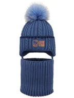 Czapki damskie - Chłopięcy komplet zimowy czapka i komin dino niebieski Ambra Biz r.46/48 - miniaturka - grafika 1