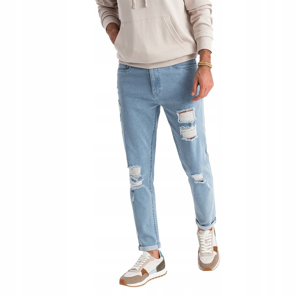 Męskie jeansowe spodnie TAPER FIT błękitne V1 OM-PADP-0163 M