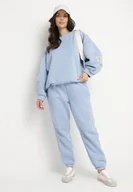 Bluzy sportowe damskie - Niebieski Komplet Dresowy Bluza i Joggery Podszyte Polarem Zibea - miniaturka - grafika 1