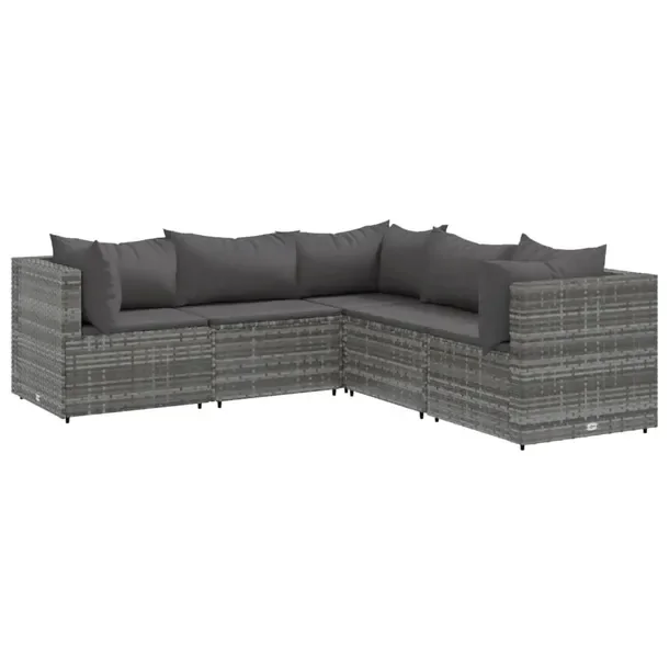 Zestaw Wypoczynkowy z Rattanu PE, Sofa Narożna i Środkowa, Szary, 63x63x5
