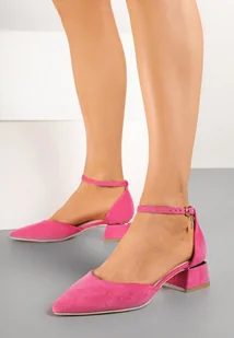 Fuksjowe Czółenka Vices na Geometrycznym Obcasie ze Skórzaną Wkładką Falori - Czółenka - miniaturka - grafika 1