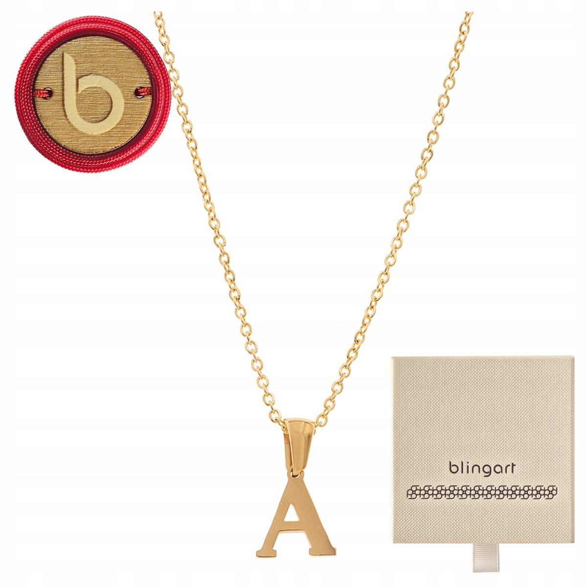 Naszyjnik DAMSKI celebrytka pozłacana LITERKA A alfabet STAL 316L BLINGART