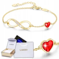 Bransoletki - Złota Bransoletka z Nieskończonością SREBRO Czerwona Cyrkonia POZŁACANA 585 - miniaturka - grafika 1