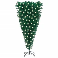 Choinki - vidaXL vidaXL Odwrócona, sztuczna choinka z lampkami LED, zielona, 150 cm - miniaturka - grafika 1