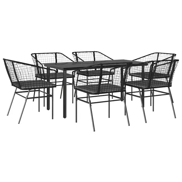 Zestaw mebli ogrodowych czarny rattan PE, stół 160x80x74 cm, krzesła 62x