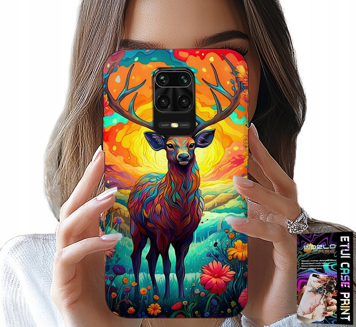 ETUI DO XIAOMI NOTE 9 PRO / 9S - KOLOROWE WZORY JELEŃ ŁOŚ ZWIERZĘTA LEŚNE