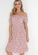 Sukienki - Biało-Czerwona Sukienka Hiszpanka z Bawełny z Gumką w Pasie Viliana - miniaturka - grafika 1