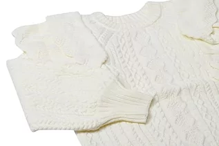 Swetry damskie - Aleva Damski sweter z dzianiny z okrągłym wycięciem pod szyją i rękawami balonowymi i falbankami, wełniany biały, rozmiar XS/S, biały (wollweiss), XS - grafika 1