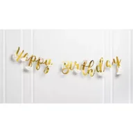 Dekoracje sali - Baner Happy Birthday z kwiatami złoty - miniaturka - grafika 1