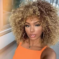 Pozostałe akcesoria fryzjerskie - TEMU Peruka z Kręconych Włosów Afro w Stylu Lat 70., Blond Brązowo-Czerwona i Czarna, Syntetyczna, 14 Cali z Czapką z Różowej Siatki dla Naturalnego - miniaturka - grafika 1
