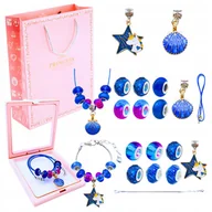Prace ręczne dla dzieci - Zestaw do robienia biżuterii DIY niebieski bransoletka naszyjnik 2 charmsy - miniaturka - grafika 1
