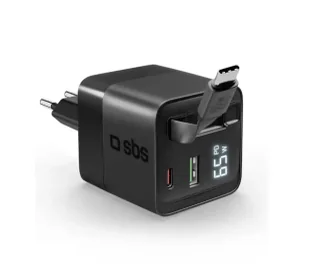 SBS WALL GaN 65W LCD USB-C + kabel USB-C - Ładowarki do telefonów - miniaturka - grafika 1