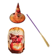 Dodatki do strojów karnawałowych - Zestaw Czarownicy Peleryna Kapelusz Miotła 3el MK490 - miniaturka - grafika 1