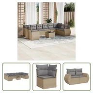 Sofy ogrodowe - The Living Store 11-cz. zestaw mebli ogrodowych z poduszkami - beżowy - polirattan - Sofa Ogrodowa - miniaturka - grafika 1