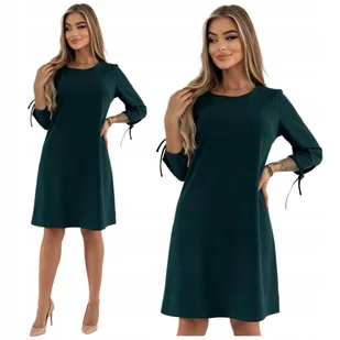 ELEGANCKA ZIELONA SUKIENKA Z WIĄZANYM RĘKAWEM ROZMIAR 40 POLSKI PRODUCENT - Sukienki - miniaturka - grafika 1