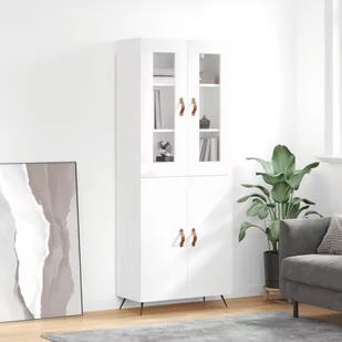 vidaXL Witrynka biała połysk 69,5x34x180 cm materiał drewnopochodny - Witryny - miniaturka - grafika 1